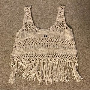 Forever 21 Open-Crochet Fringe Tank Top